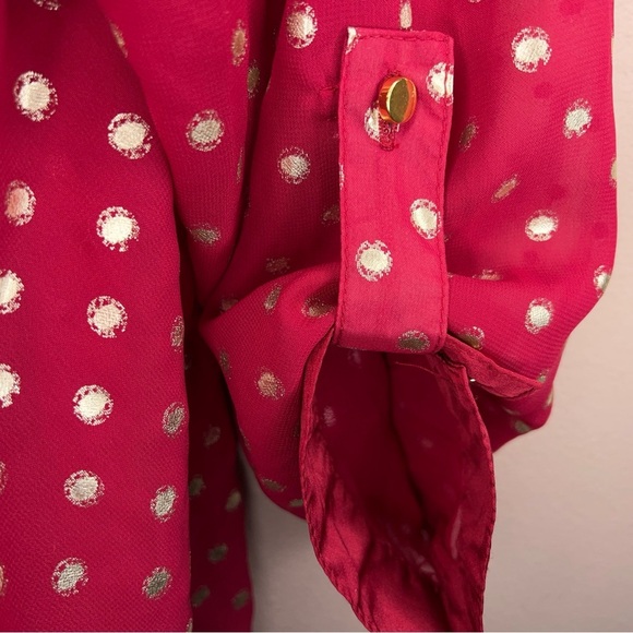NEW 1X NY Collection Red Gold Polka Dot Blouse Peasant Roll Tab Sleeve Plus - Picture 7 of 15
